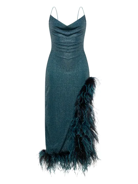 Oséree Lumière Plumage cowl-neck asymmetric dress