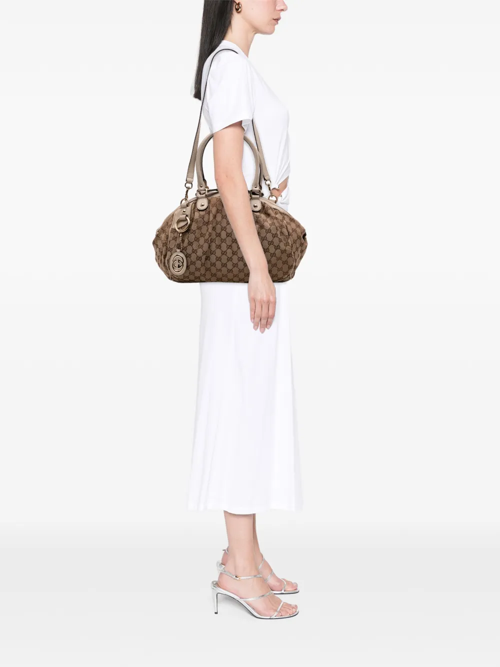 Pre-owned Gucci 2016-2025 Gg Canvas Sukey Satchel In Brown
