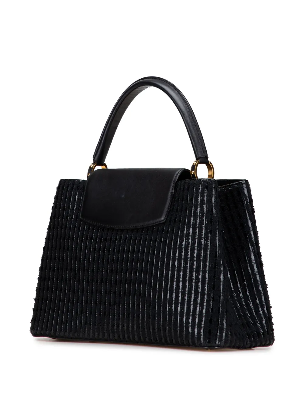 Pre-owned Louis Vuitton 2015 Tweed Capucines Mm Satchel In Black
