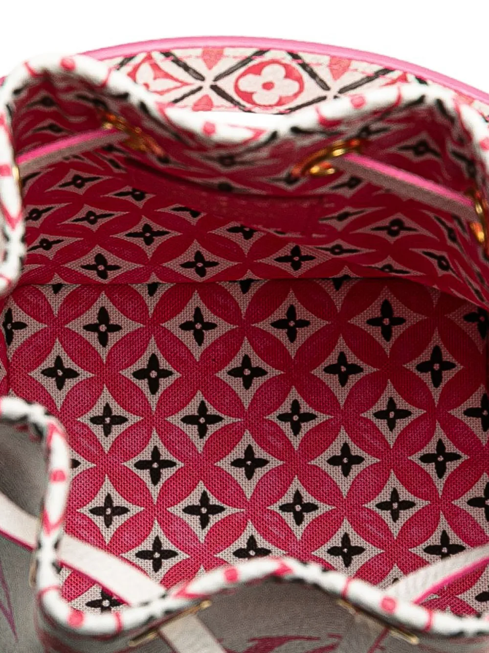 Pre-owned Louis Vuitton 2021-2025 Monogram Watercolor Giant By The Pool Nano Noe Bucket Bag In Pink