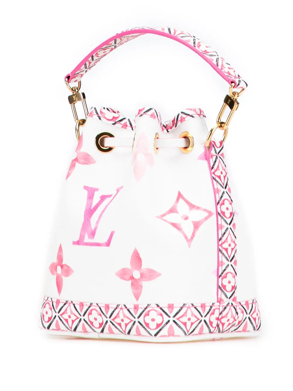 Pre-owned Louis Vuitton 2021-2025 Monogram Watercolor Giant By The Pool Nano Noe Bucket Bag In Pink