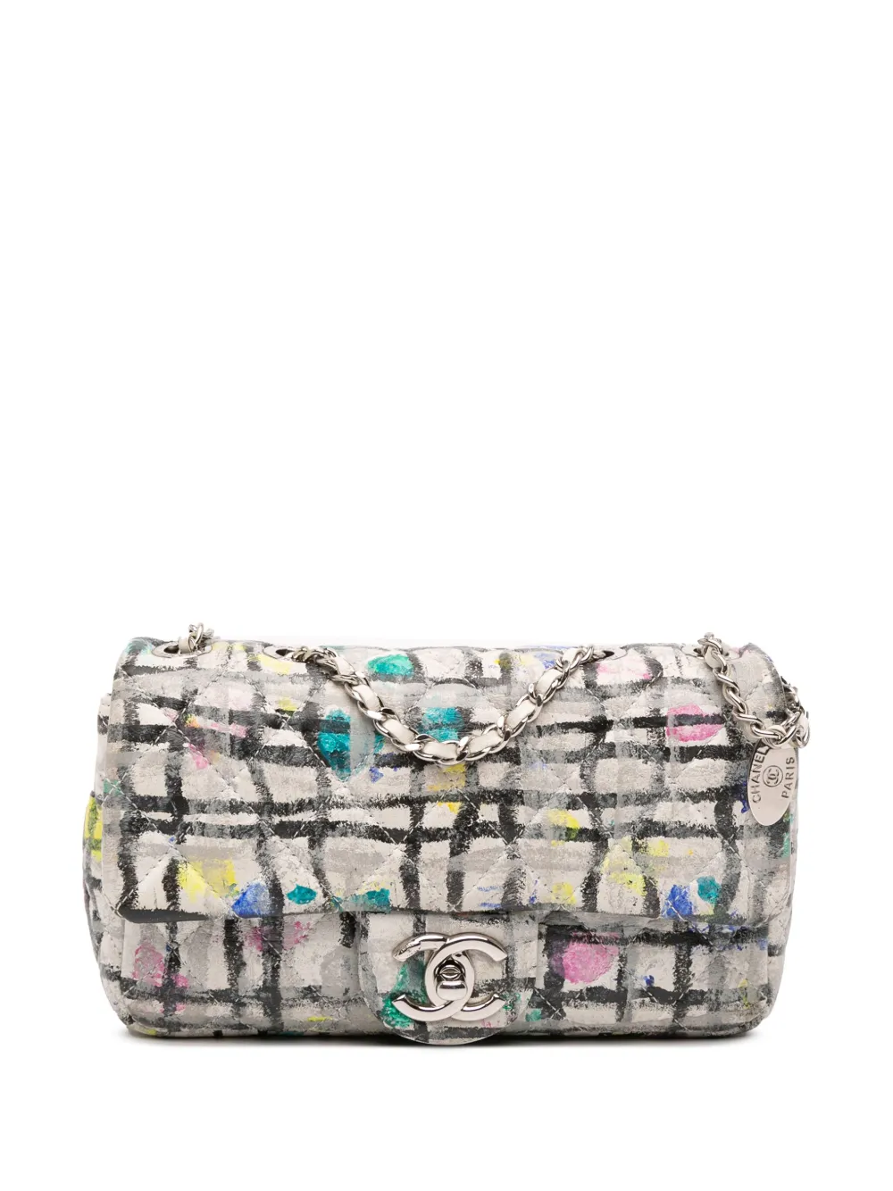 Бывшая в употреблении мини-сумка CHANEL 2014 года из телячьей кожи с ручной росписью и граффити с клапаном через плечо