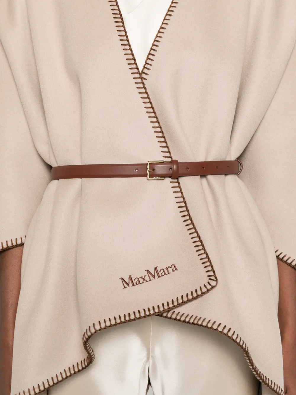 Logo-Embroidered Wool Poncho