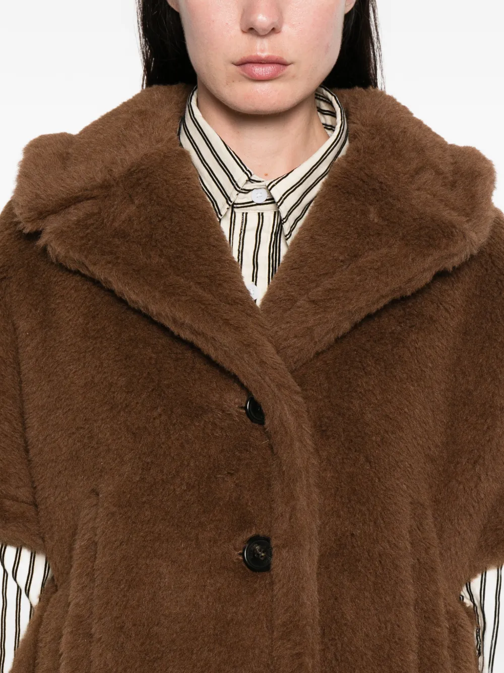 Max Mara Button-up Teddy-textured Jacket In Brown