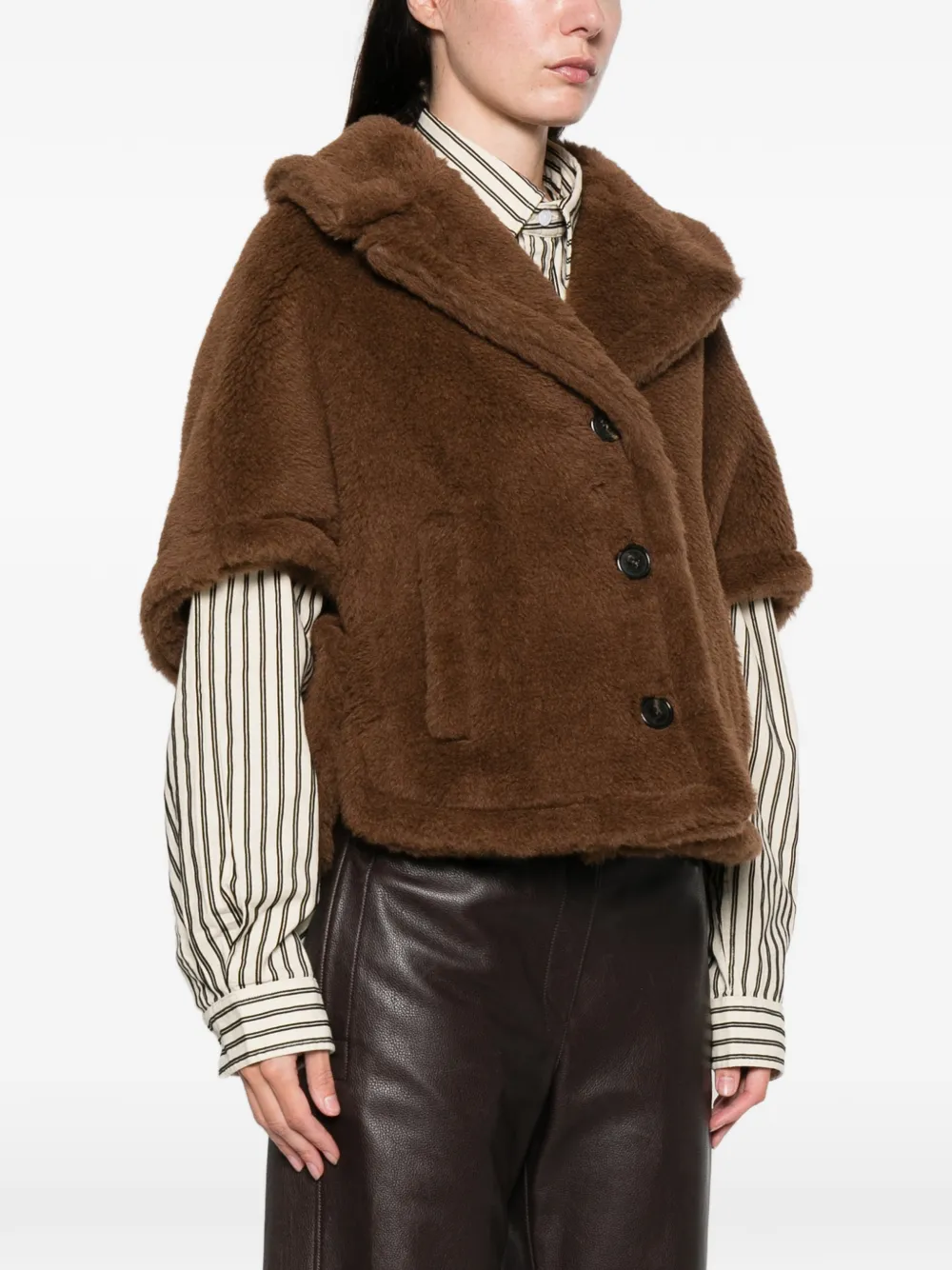 Max Mara Button-up Teddy-textured Jacket In Brown