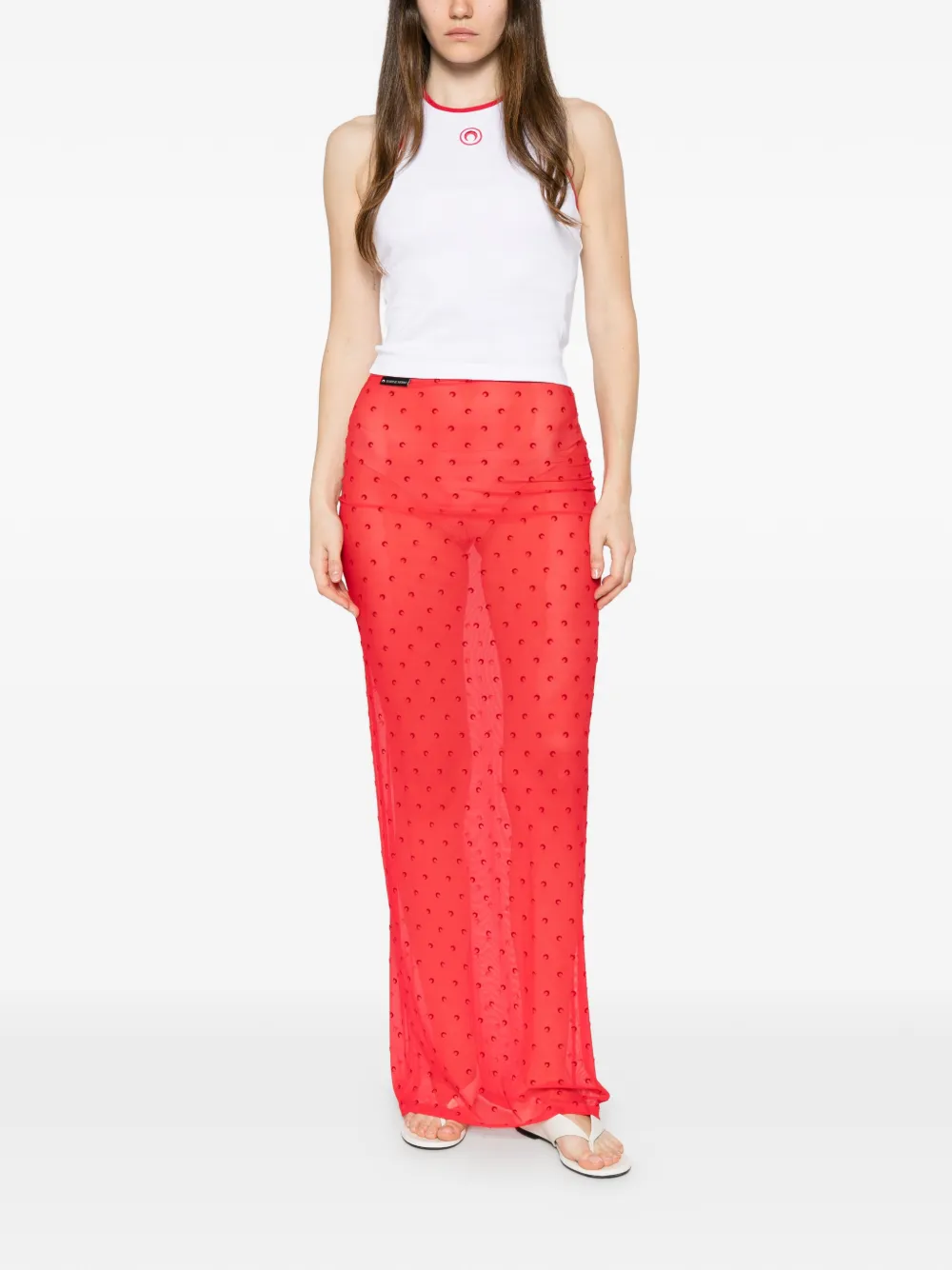 Marine Serre Moon Plumetis mesh rok Rood