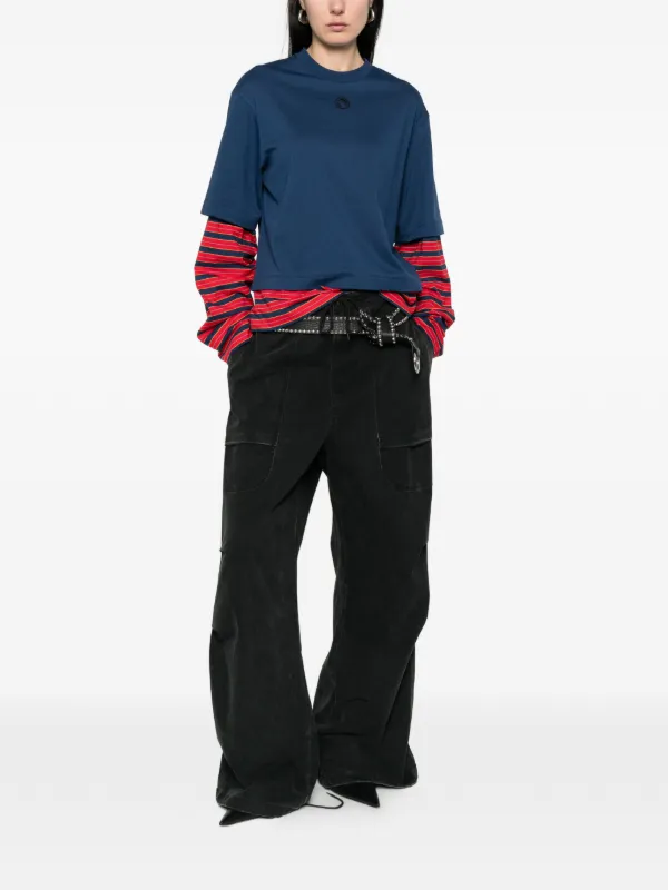 Marine Serre Logo Striped T-shirt | Blue | FARFETCH SG