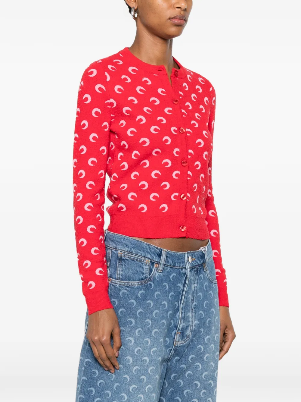 Marine Serre Bouclette vest met maan-jacquard Rood