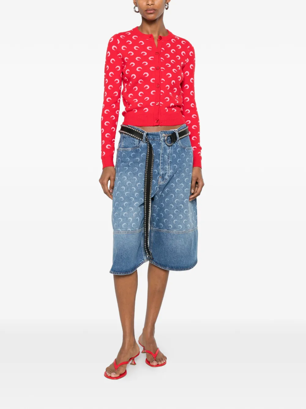 Marine Serre Bouclette vest met maan-jacquard Rood