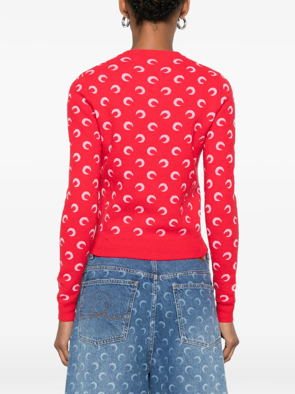 Marine Serre Bouclette vest met maan-jacquard Rood
