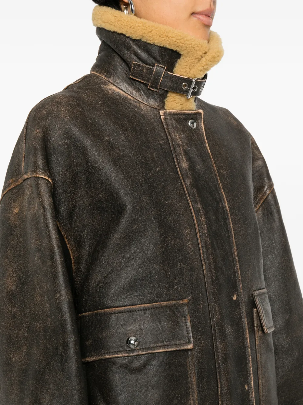Khaite Sandor Fur Collar Pocket Jacket In Brown