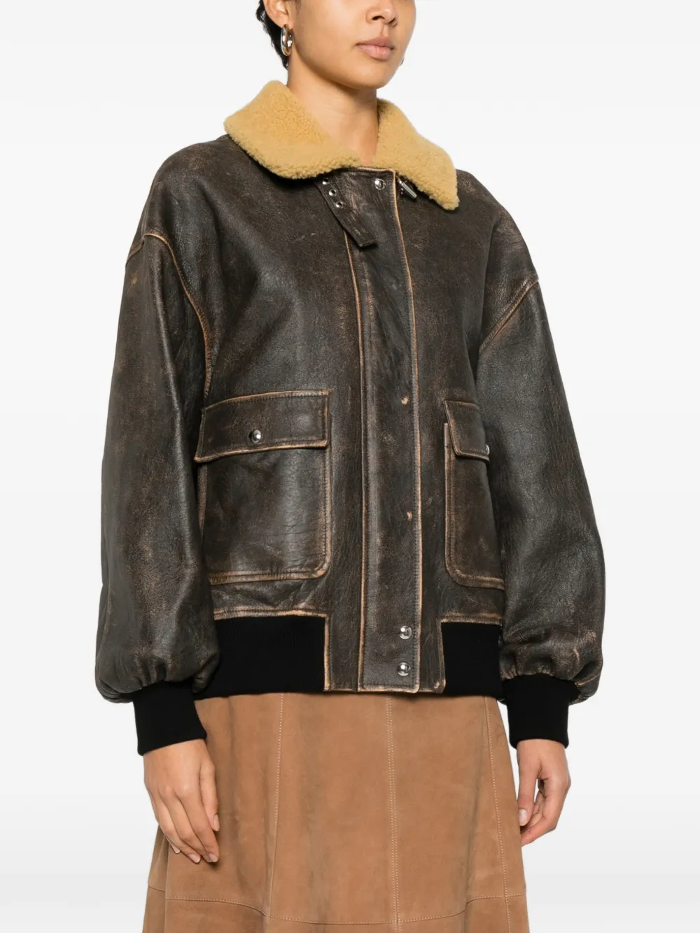 Khaite Sandor Fur Collar Pocket Jacket In Brown