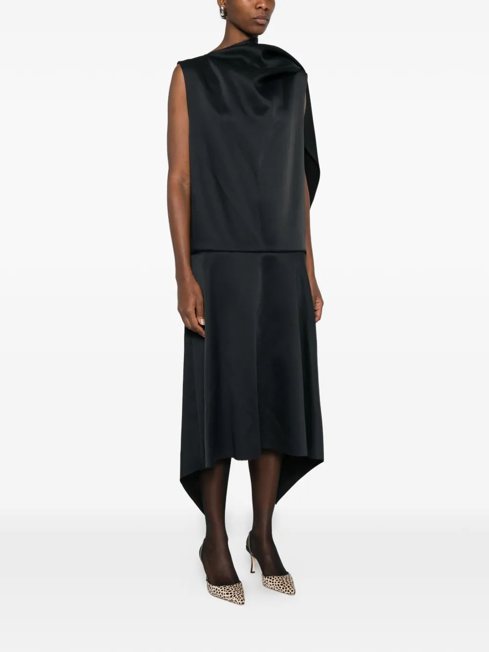 Khaite Loell Draped Duchesse-satin Midi Dress In Black