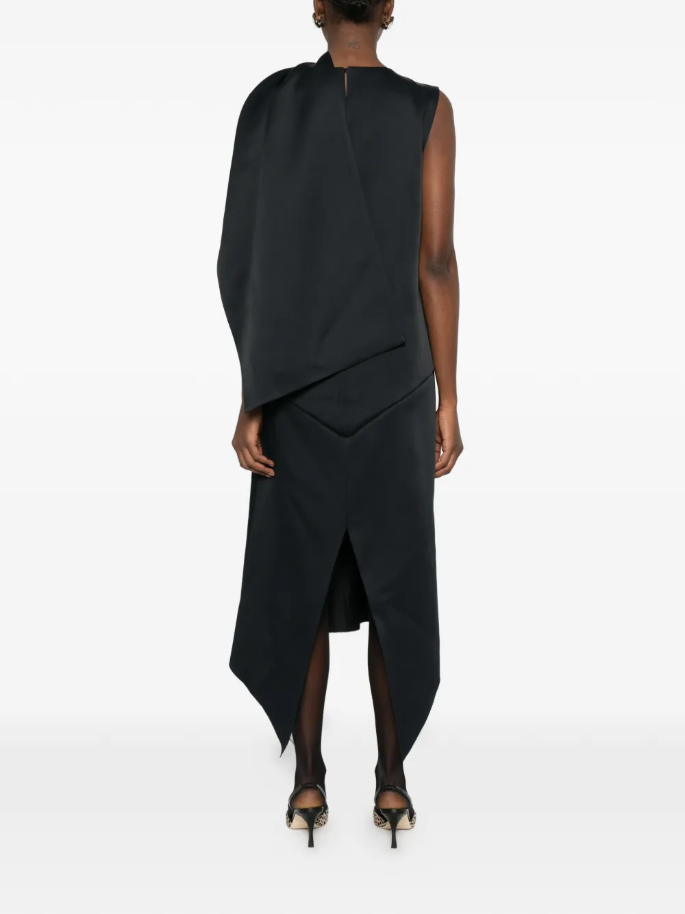 Khaite Loell Draped Duchesse-satin Midi Dress In Black