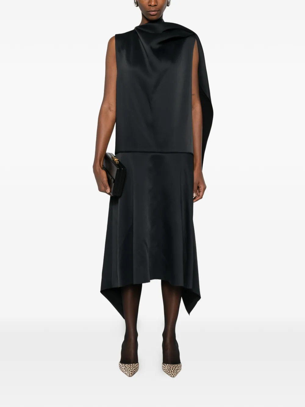 Khaite Loell Draped Duchesse-satin Midi Dress In Black