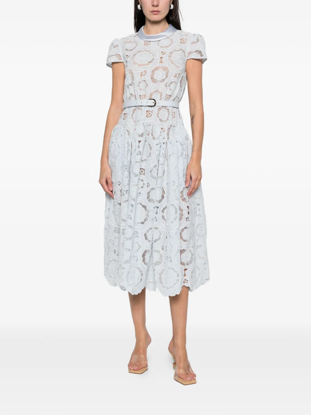 Self-Portrait floral-lace midi dress - Blauw