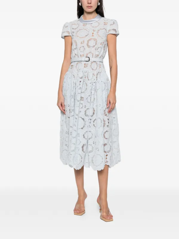Self-Portrait Floral-Lace Midi Dress - Blue