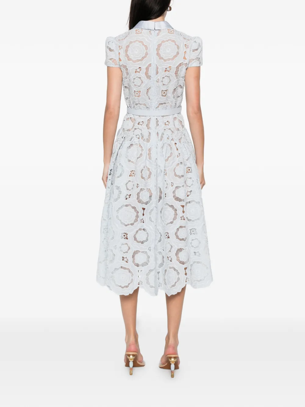 Self-Portrait Midi-jurk met bloemenkant Blauw