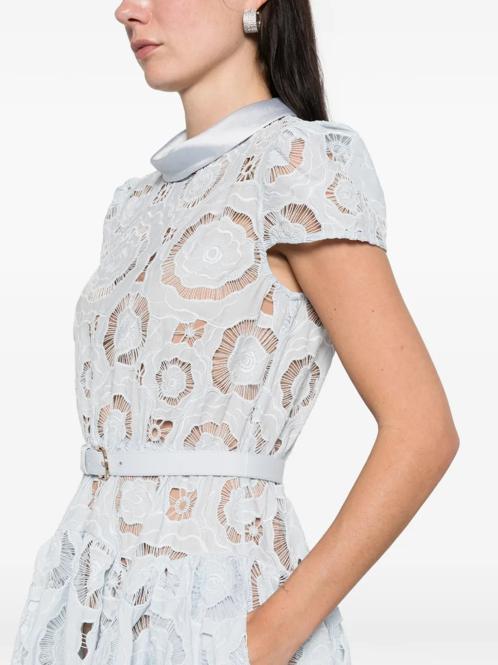 Self-Portrait Midi-jurk met bloemenkant Blauw