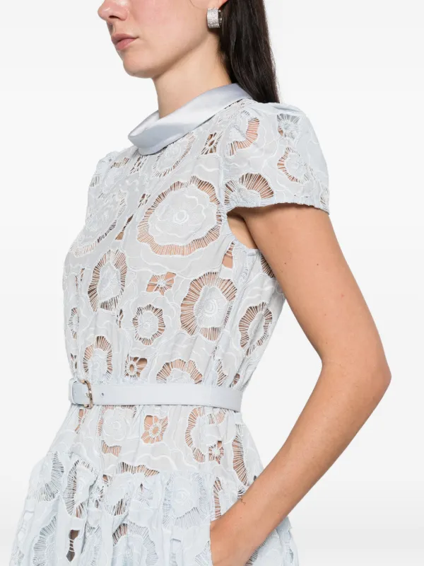 Self-Portrait Floral-Lace Midi Dress - Blue