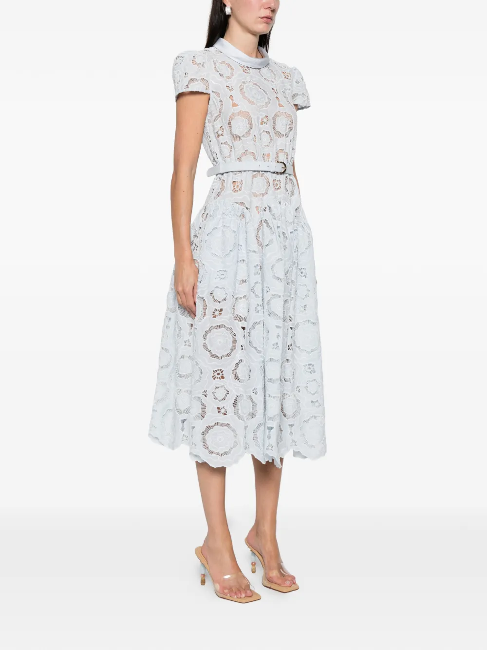 Self-Portrait Midi-jurk met bloemenkant Blauw