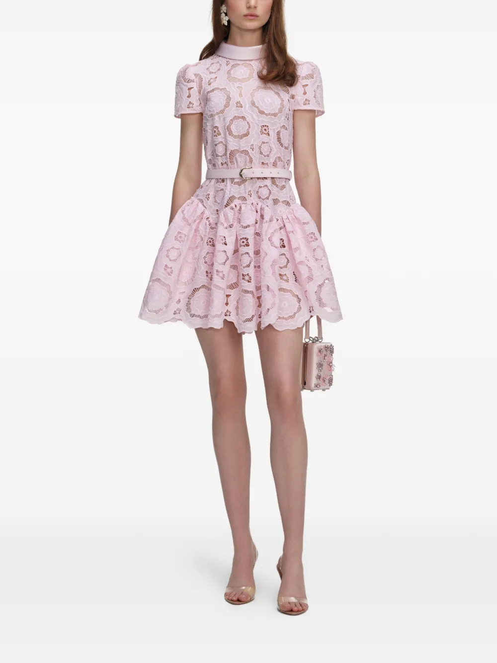 Self-portrait Floral Lace Mini Dress In Pink