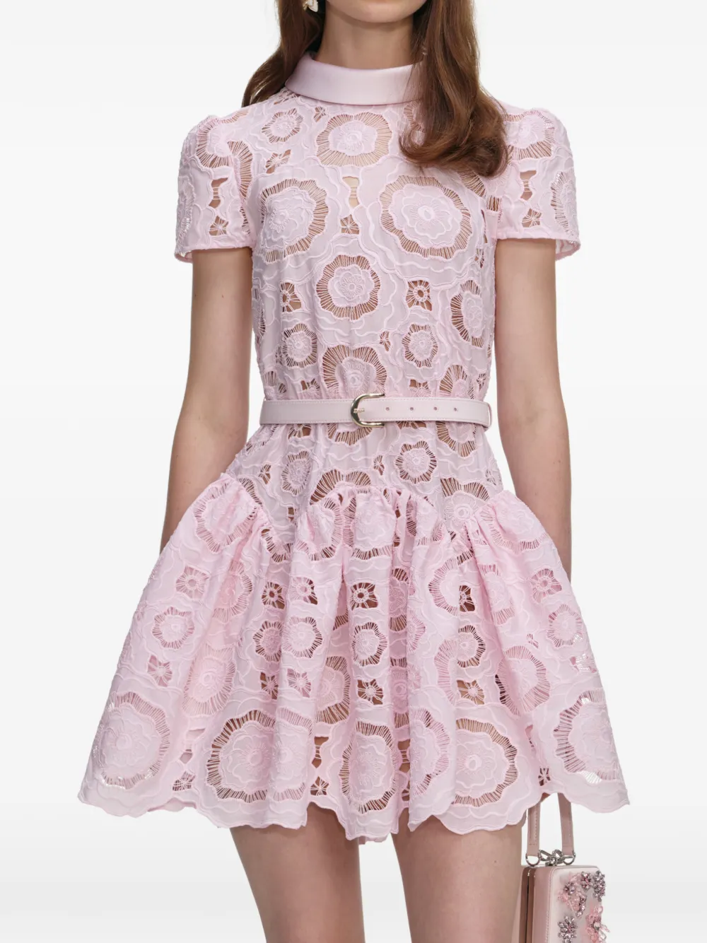 Self-portrait Floral Lace Mini Dress In Pink