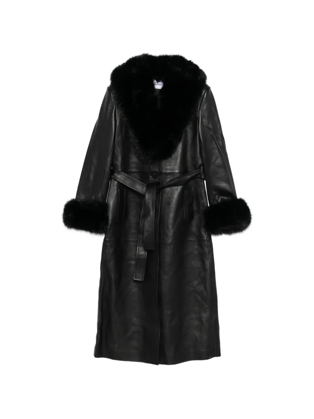 Self-Portrait faux fur-collared belted coat - Schwarz