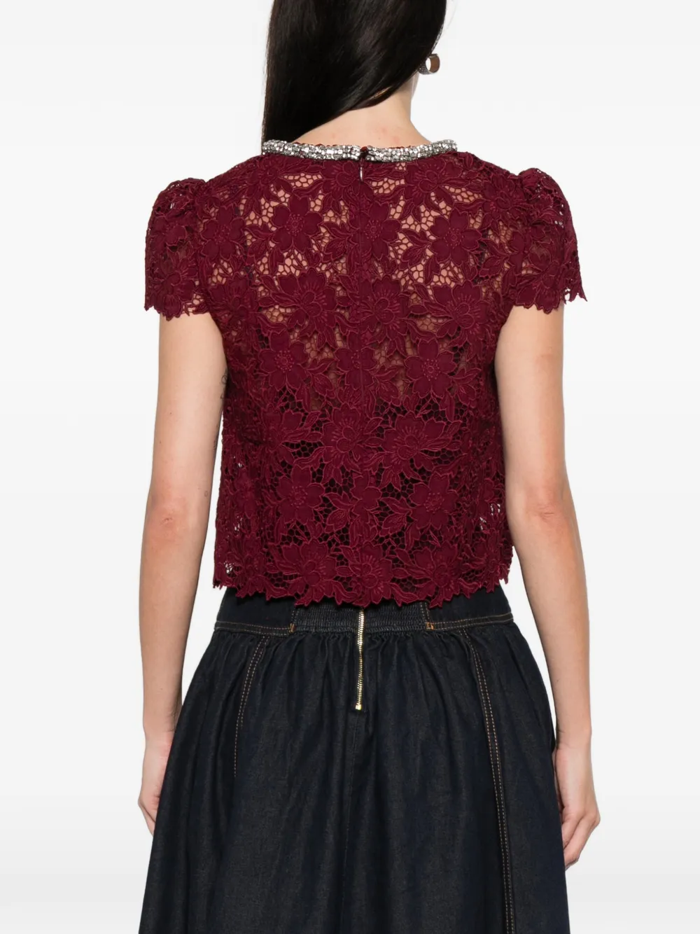 Self-Portrait Blouse met kristallen afwerking van kant Rood