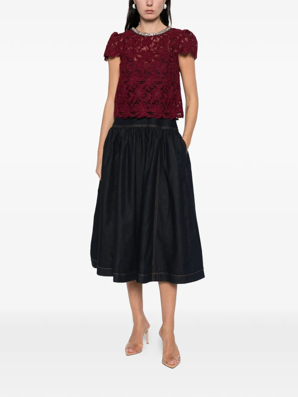 Self-Portrait lace crystal-trim blouse - Rood