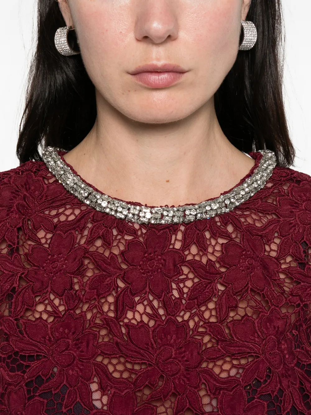 Self-Portrait Blouse met kristallen afwerking van kant Rood