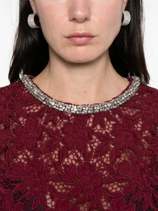 Self-Portrait Lace crystal-trim Blouse | Red | FARFETCH ZA