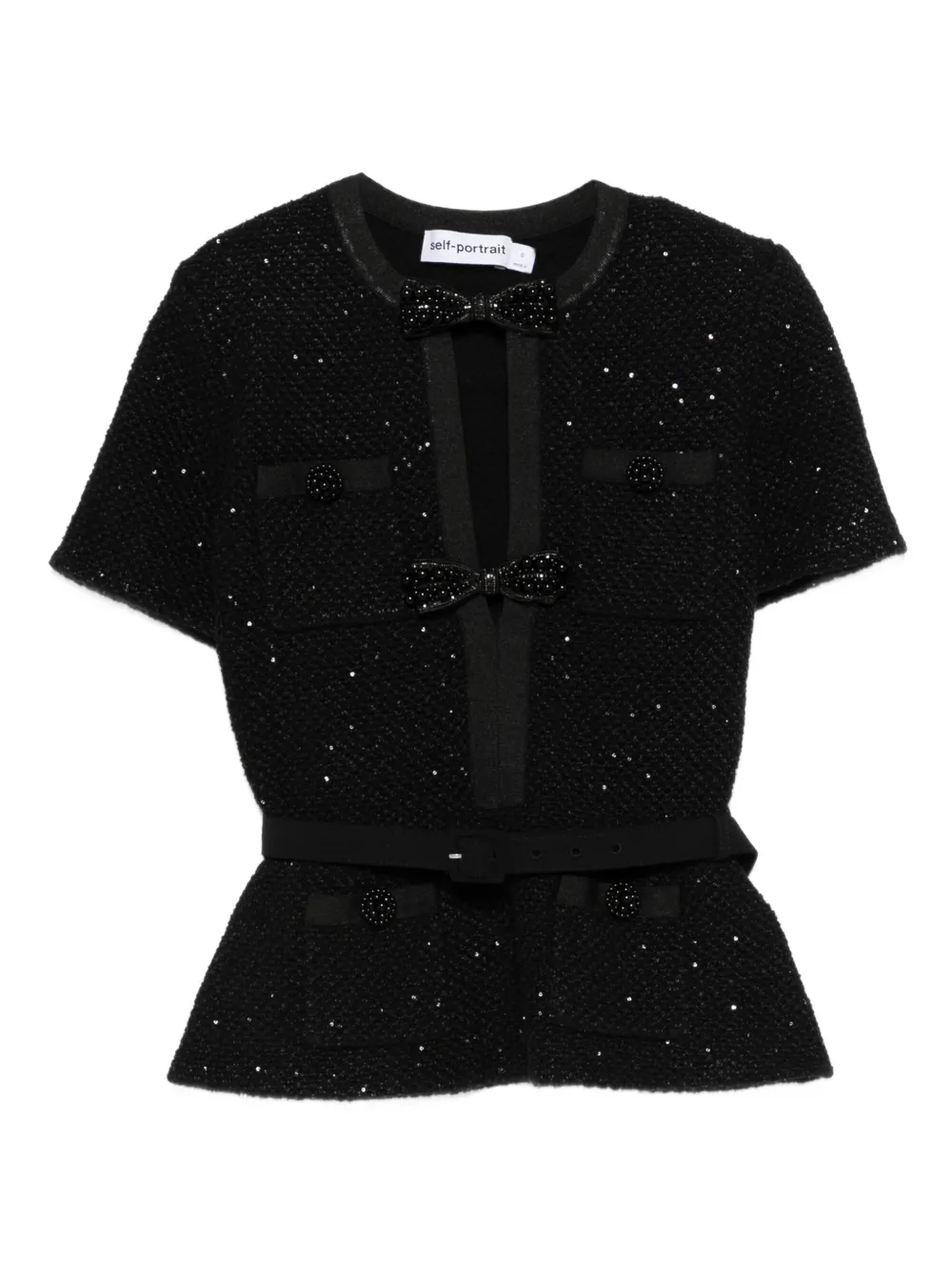 Self-Portrait sequinned short-sleeve top | negro | Image 1