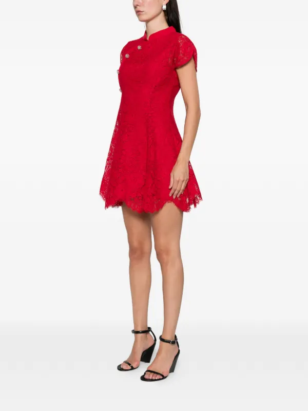 Self-Portrait Fine Lace Mini Dress | Red | FARFETCH