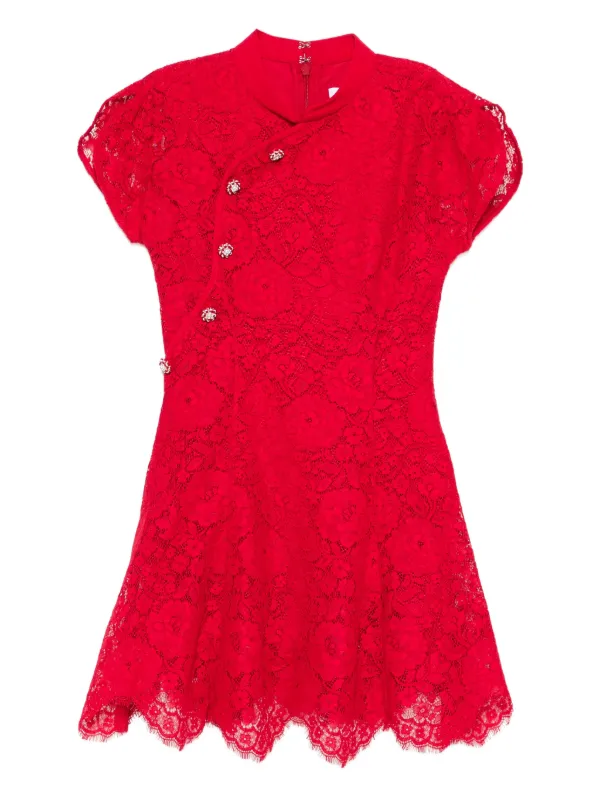 Self-Portrait Fine Lace Mini Dress | Red | FARFETCH