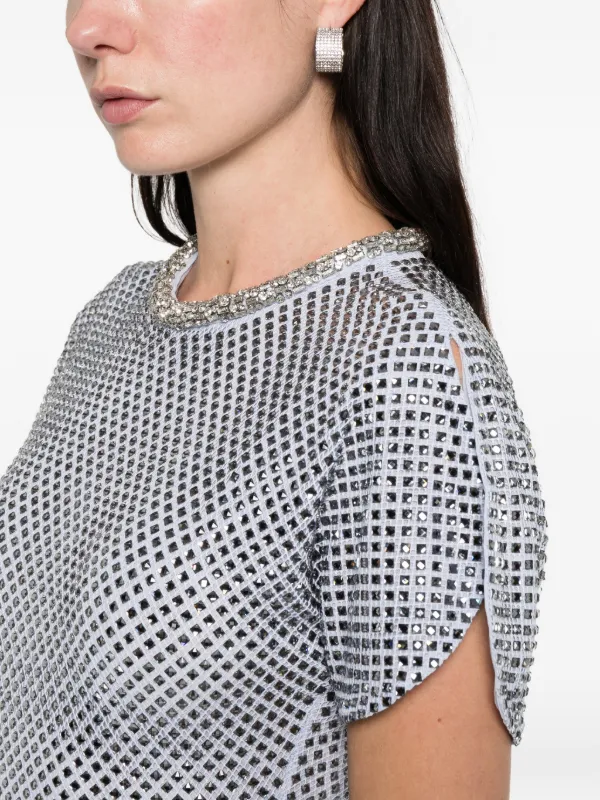 Self-Portrait Rhinestone Mesh Midi Dress | Blue | FARFETCH GE