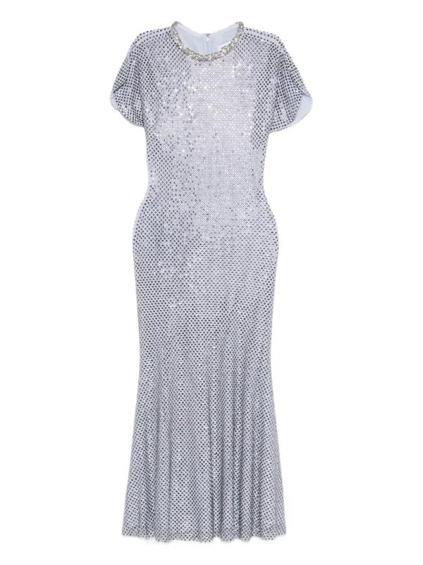 knee length dresses for ladies SELF-PORTRAIT PRINTED MESH RHINESTONE MIDI DRESS