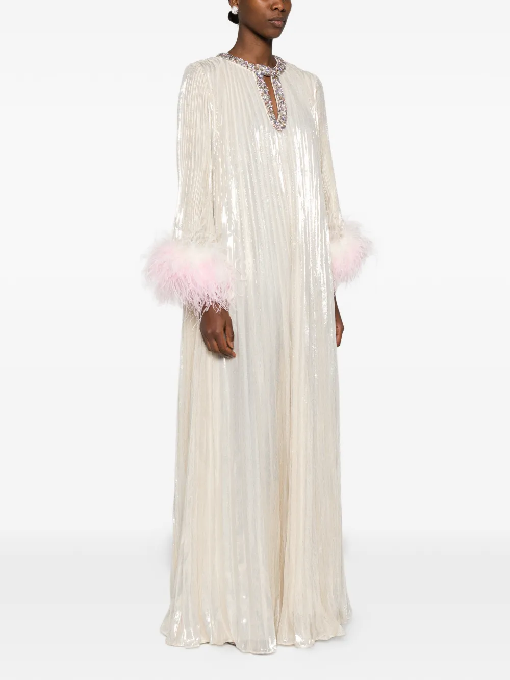  Self-portrait Feather-embellished Maxi Dress - Neutrals 