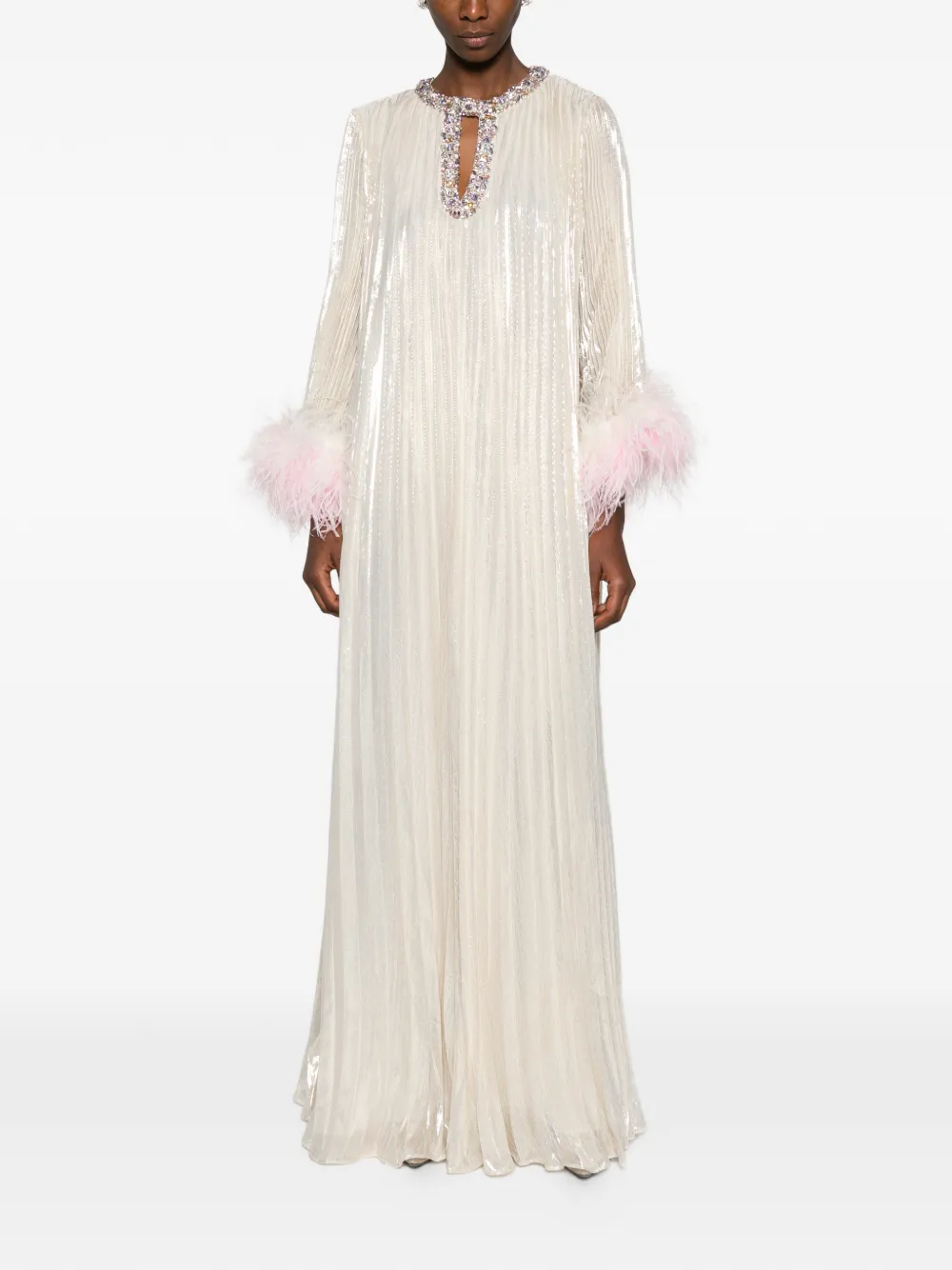 Self-Portrait feather-embellished maxi dress - Beige