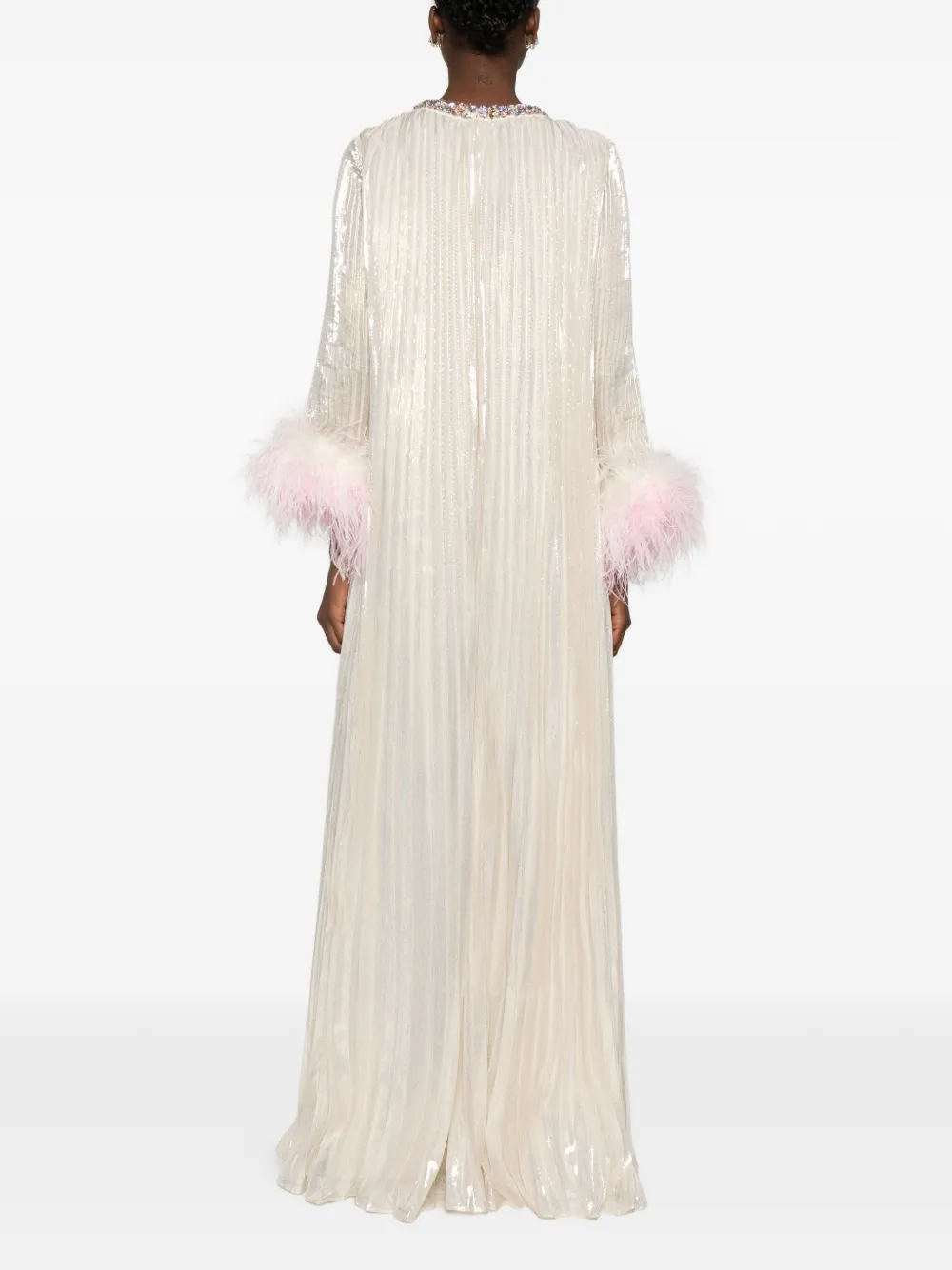 Self-Portrait Maxi-jurk verfraaid met veren Beige