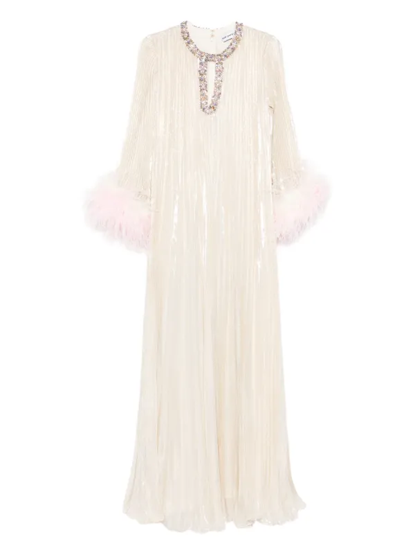 Self-Portrait feather-embellished Maxi Dress | Neutrals | FARFETCH BH
