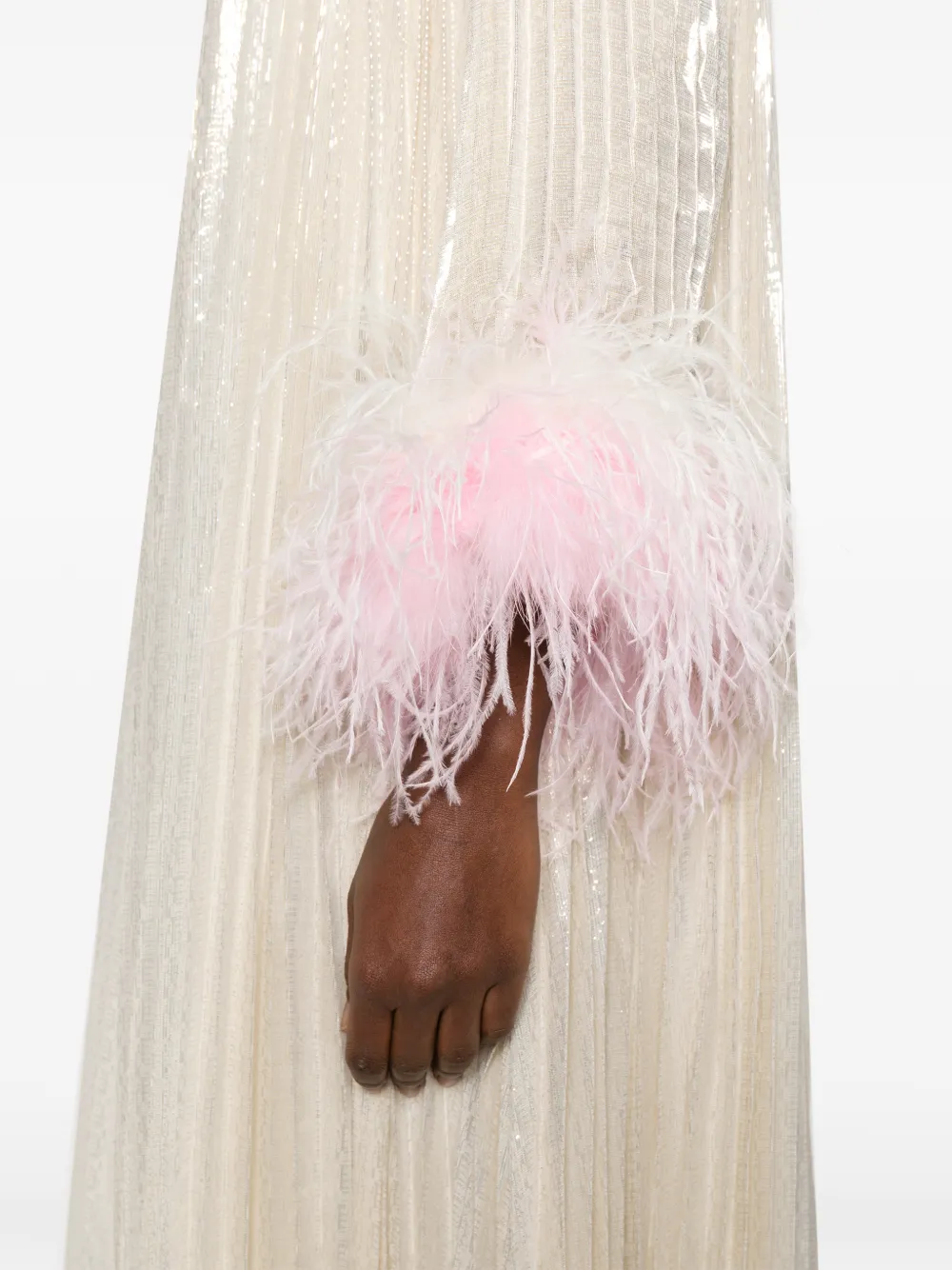 Self-Portrait Maxi-jurk verfraaid met veren Beige