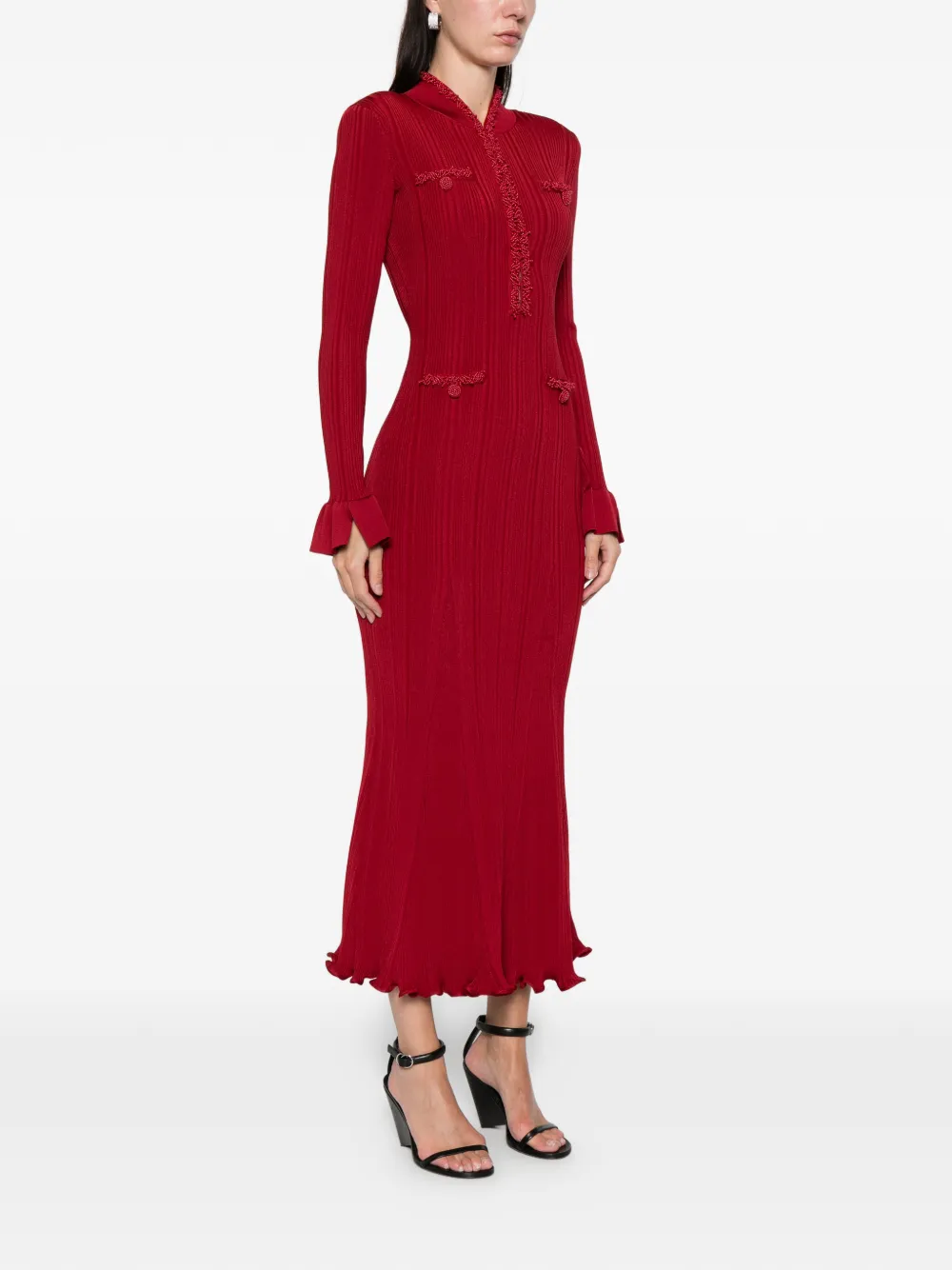 Self-Portrait beaded-trim ribbed midi dress - Rood