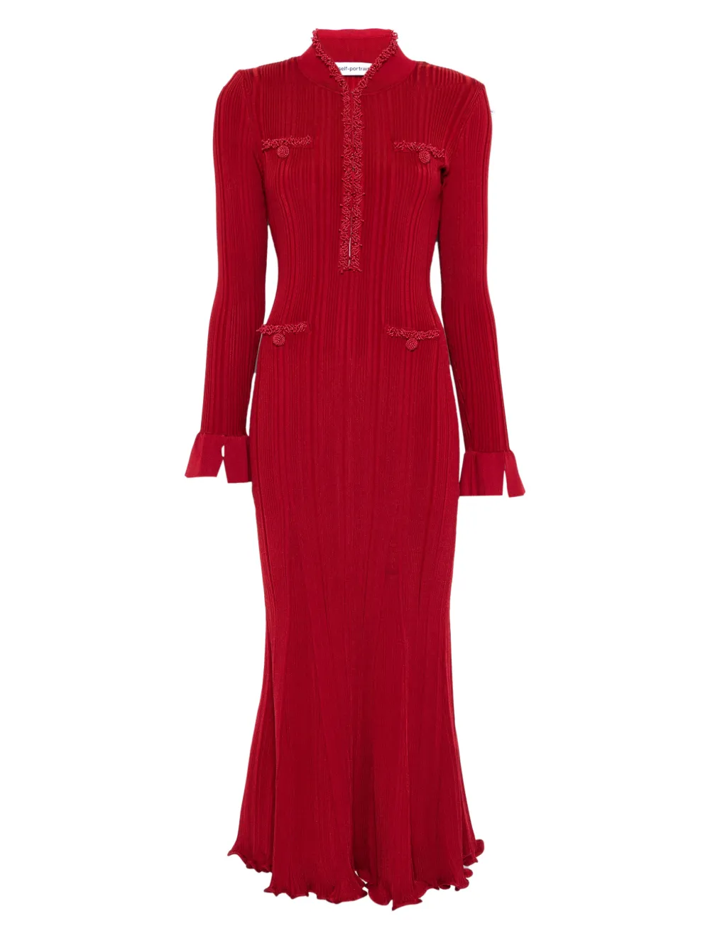 Self-Portrait beaded-trim ribbed midi dress - Rosso