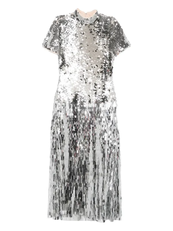 silver grey midi dress Micro-rhinestone midi dress
