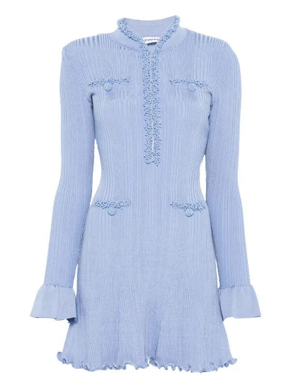 Self-portrait Pearl Trim Knit Mini Dress - Blue
