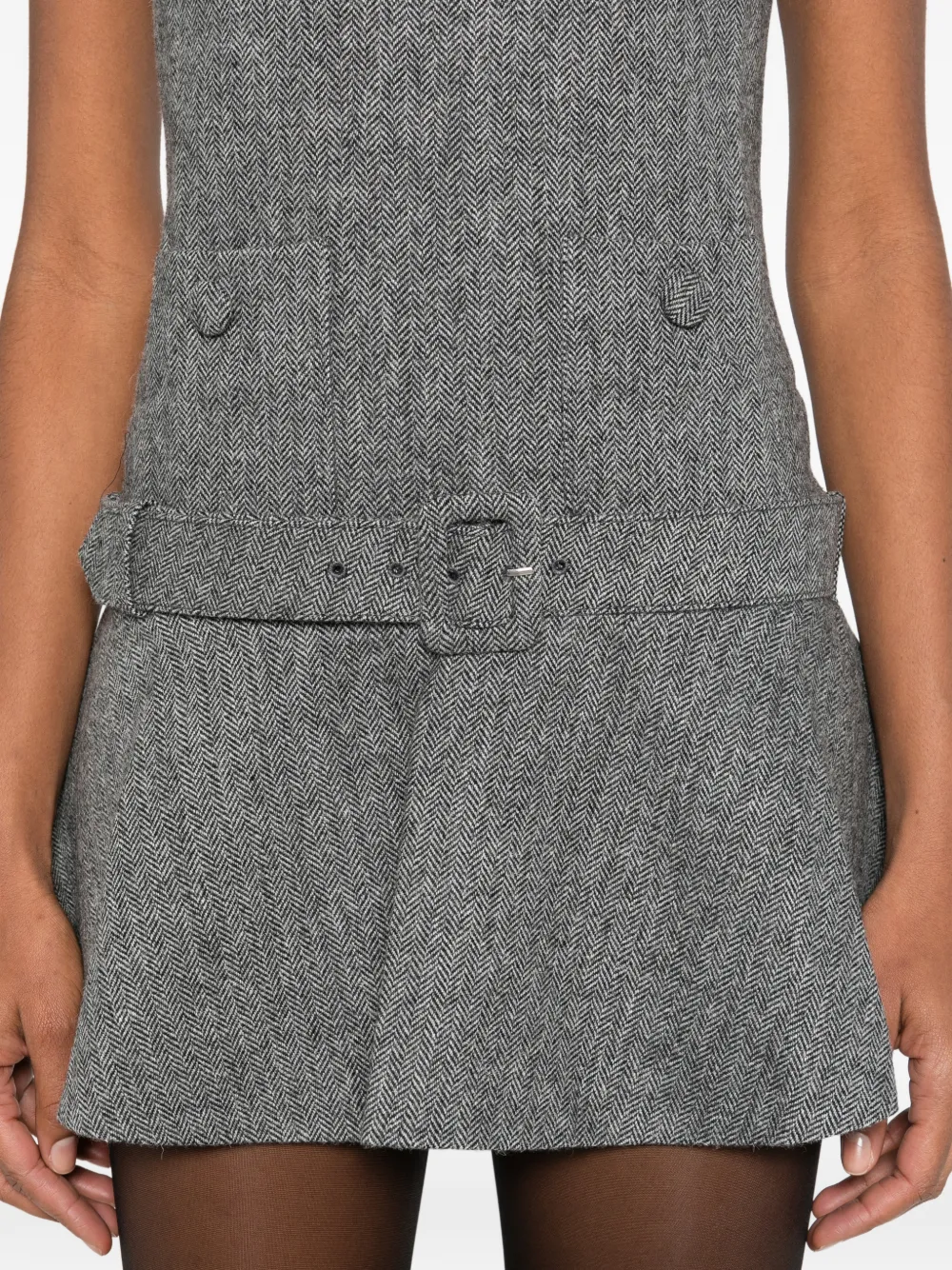 Herringbone Buckled Mini Dress