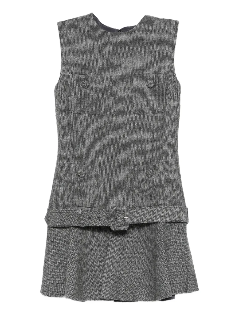 Self-Portrait herringbone buckled mini dress | Grey | Image 1