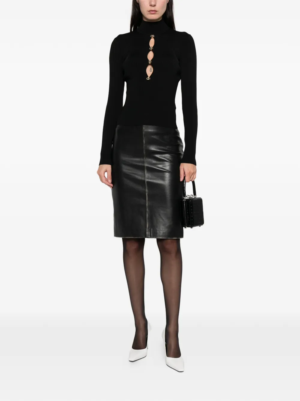 Self-Portrait long-sleeve ribbed-knit top - Zwart