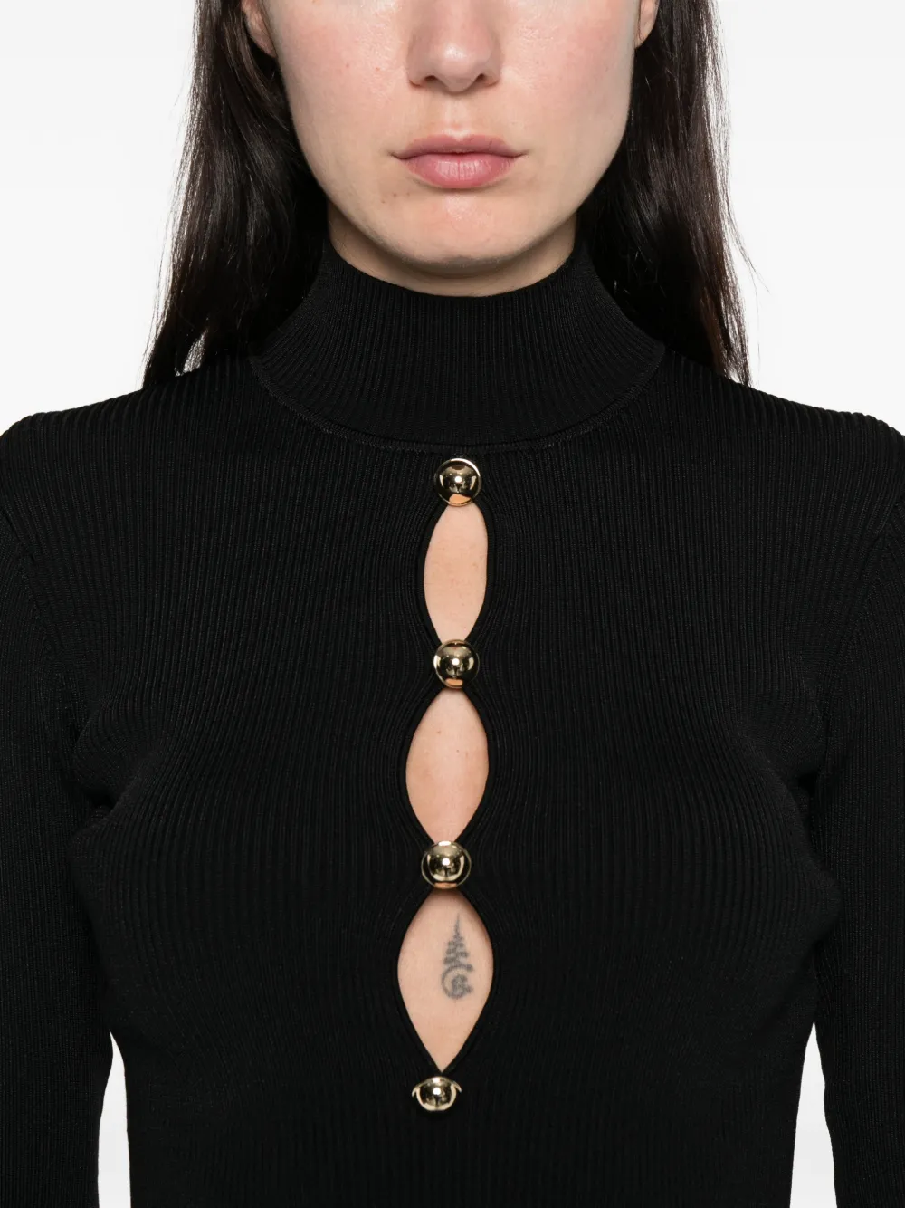 Self-Portrait Ribgebreide top met lange mouwen Zwart